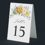 Mustard Yellow Floral Sage Greenery Modern Wedding<br><div class="desc">Modern elegant spring / midsummer wedding table number tent sign features a bouquet of soft watercolor mustard yellow roses / peonies with greenery lush green leaves / botanical leaves / eucalyptus / succulents. Please find more matching designs and variations from my "blissweddingpaperie" store. And feel free to contact me for...</div>