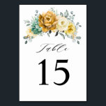 Mustard Yellow Floral Sage Greenery Modern Wedding Table Number<br><div class="desc">Modern elegant spring / midsummer wedding table number features a bouquet of soft watercolor mustard yellow roses / peonies with greenery lush green leaves / botanical leaves / eucalyptus / succulents. Please find more matching designs and variations from my "blissweddingpaperie" store. And feel free to contact me for further customisation...</div>