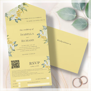 Mustard Yellow Floral   Wedding QR Code RSVP   All In One Invitation