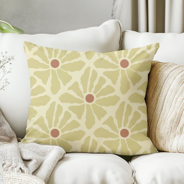 Mustard Yellow Funky Boho Hand Drawn Flowers  Cushion (Creator Uploaded)