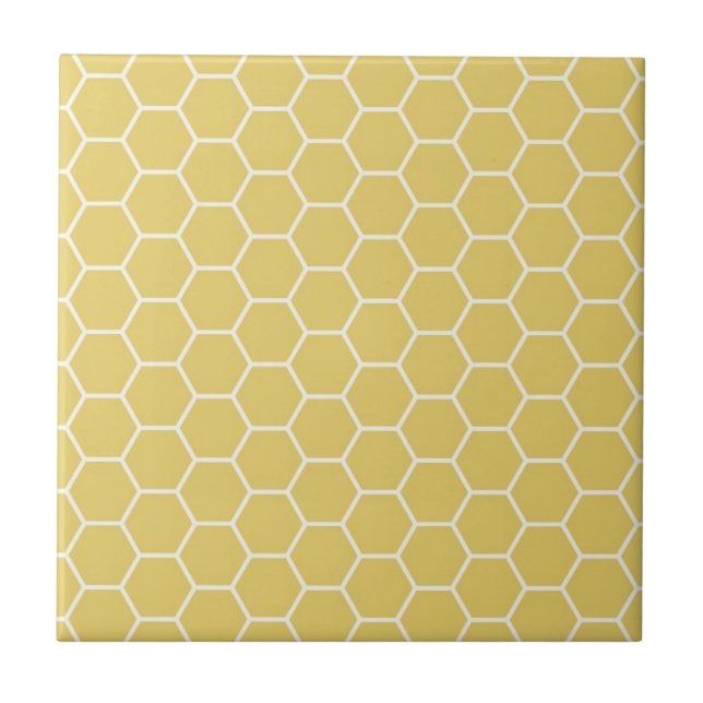 Mustard Yellow Geometric Honeycomb Hexagon Pattern Tile (Front)