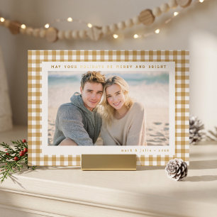 Mustard Yellow Gingham Frame Holiday Photo