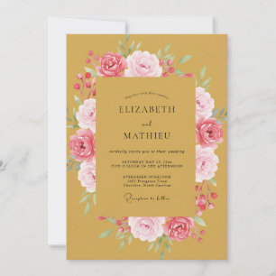 Mustard Yellow Graceful Floral Wedding Invitation