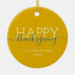 Mustard yellow Happy thanksgiving Ceramic Ornament