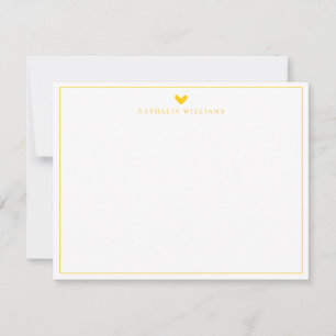 Mustard Yellow Heart Border Monogram Note Card