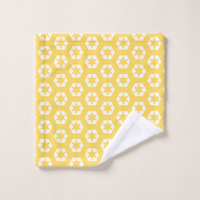 Mustard yellow hexagon honeycomb starflake pattern bath towel set (Wash Cloth)