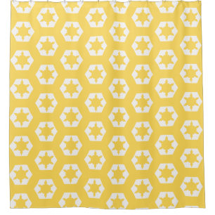 Mustard yellow hexagon honeycomb starflake pattern shower curtain
