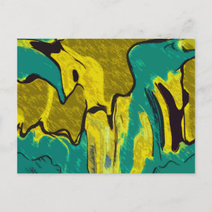 Mustard Yellow Jade Green Abstract Postcard