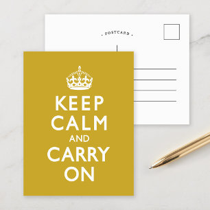 Mustard Yellow Keep Calm and Carry On Postcard