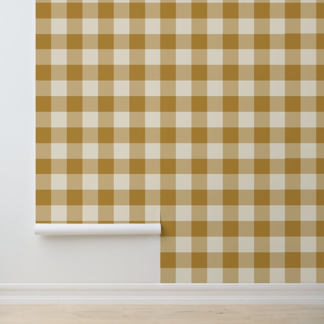 Mustard Yellow Large Buffalo Check Gingham Wallpaper (Application)