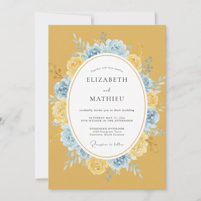 Mustard Yellow Lustrous Bloom Wedding Invitation (Front)