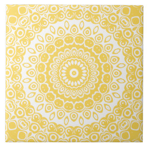 Mustard Yellow Mandala Pattern Ceramic Tile
