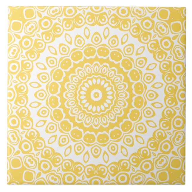 Mustard Yellow Mandala Pattern Ceramic Tile (Front)