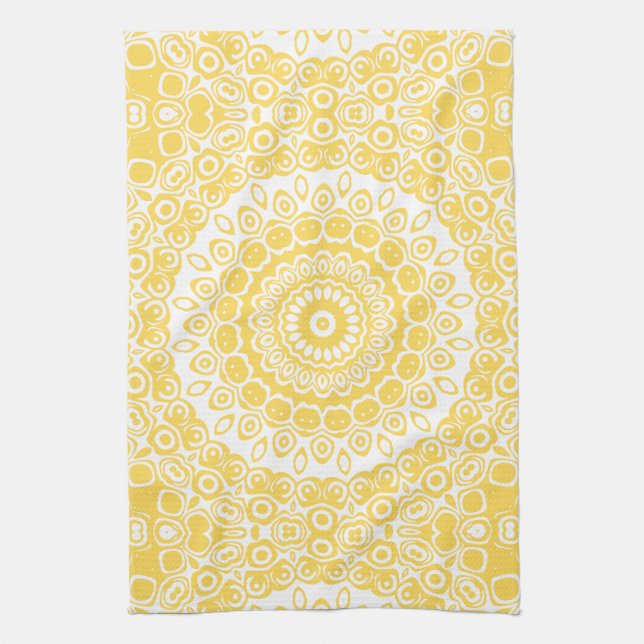 Mustard Yellow Mandala Pattern Tea Towel (Vertical)