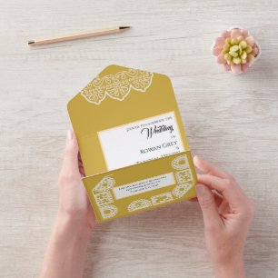 Mustard Yellow Minimalist Elegant Wedding All In One Invitation
