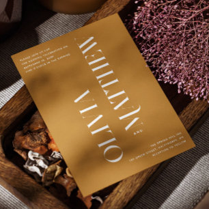 Mustard yellow minimalist photo wedding + QR code Invitation