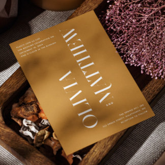 Mustard yellow minimalist photo wedding + QR code Invitation