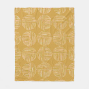 Mustard Yellow Modern Lined Circles Minimalist Pat Fleece Blanket