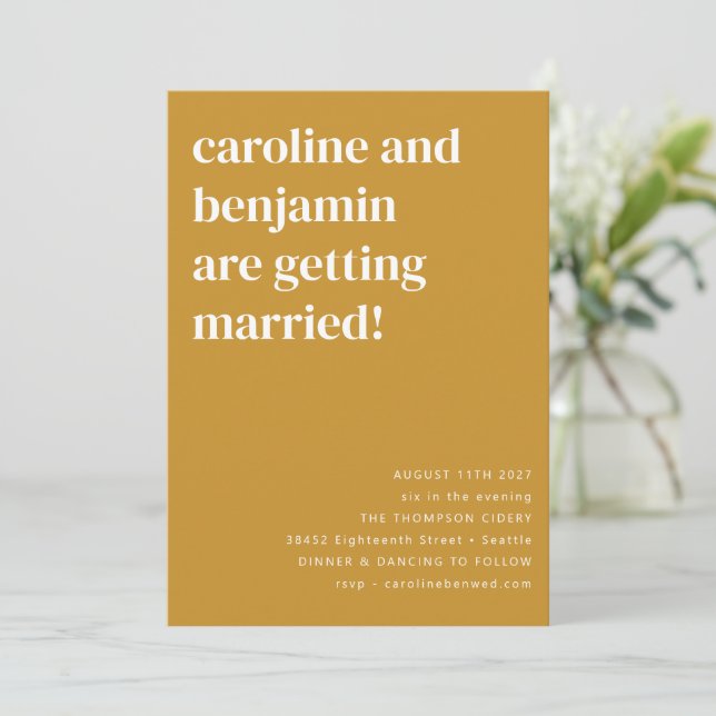 Mustard Yellow Modern Minimal All in One Wedding Invitation (Standing Front)