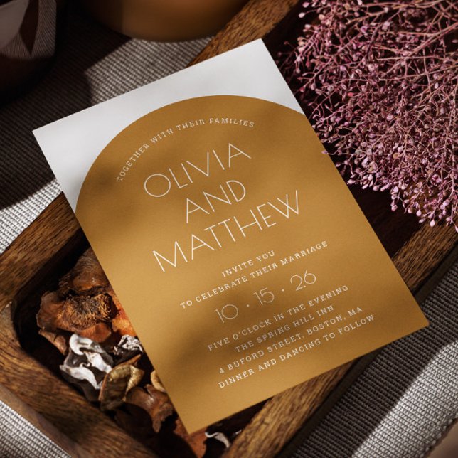 Mustard yellow modern typography arch wedding + QR Invitation (Creator Uploaded)