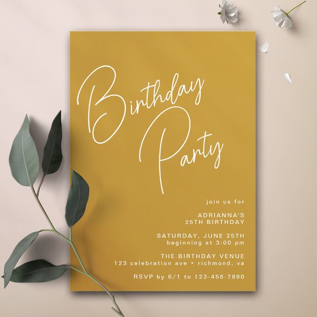 Mustard Yellow | Modern Typography Boho Birthday Invitation (Creator Uploaded)