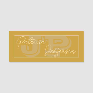 Mustard Yellow Monogrammed Handwritten Calligraphy Name Tag