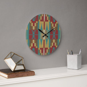 Mustard Yellow Ochre Brown Maroon Red Tribal Art Large Clock