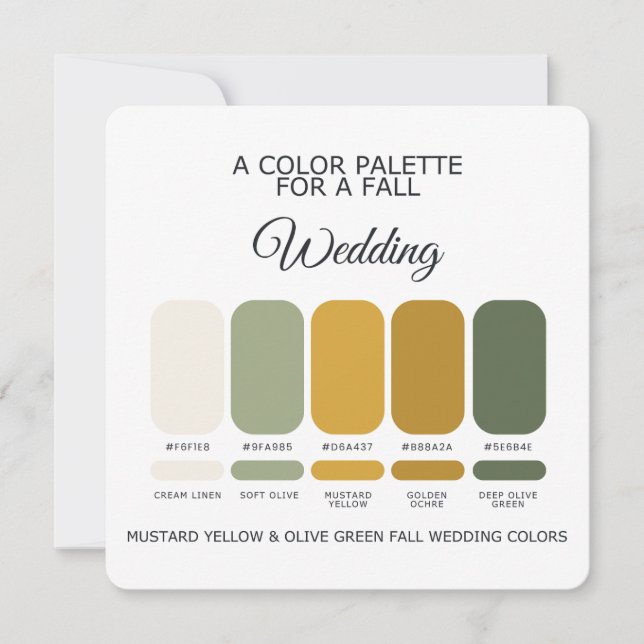 Mustard Yellow Olive Green Wedding Palette Card (Front)