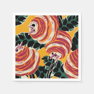 Mustard Yellow & Orange Art Deco Floral Decor Napkin