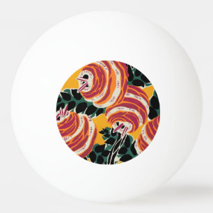 Mustard Yellow & Orange Art Deco Floral Decor Ping Pong Ball