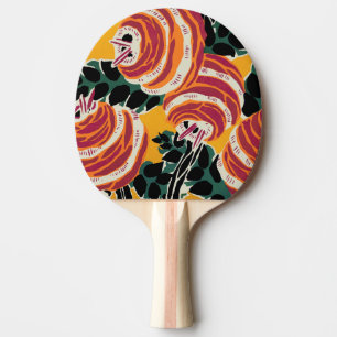 Mustard Yellow & Orange Art Deco Floral Decor Ping Pong Paddle