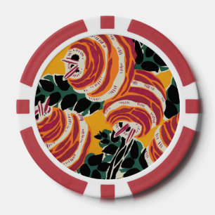 Mustard Yellow & Orange Art Deco Floral Decor Poker Chips