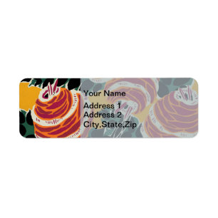 Mustard Yellow & Orange Art Deco Floral Decor Return Address Label