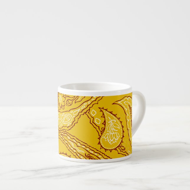 Mustard Yellow Paisley Print Summer Fun Girly Espresso Cup (Front Right)