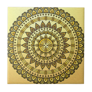 mustard yellow pattern antique golden flower patte ceramic tile