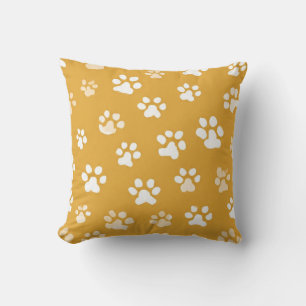 Mustard Yellow Paw Print Throw Pillow-Cute Dog cat Cushion