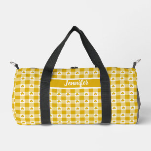Mustard Yellow Plaid Shamrock Clover Customizable  Duffle Bag