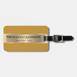 Mustard Yellow Polka Dots Gold Band Personalized Luggage Tag