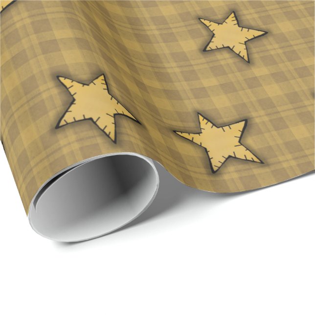 Mustard Yellow Primitive Stars Wrapping Paper (Roll Corner)