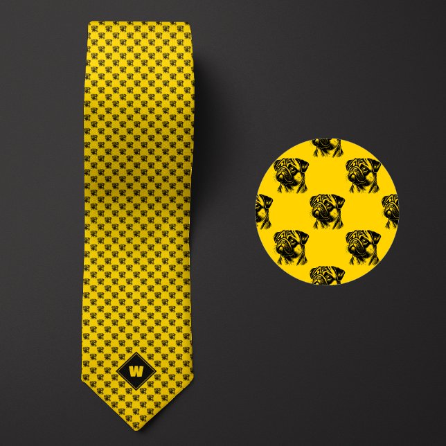 Mustard Yellow Pug Pattern Tie (Creator Uploaded)