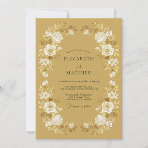 Mustard Yellow Refined Floral Wedding Invitation