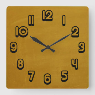 Mustard Yellow Retro Grunge Scratched Texture Square Wall Clock