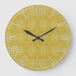 Mustard Yellow Retro Preppy Argyle Large Clock