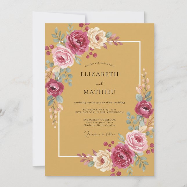 Mustard Yellow Romantic Boho Wedding Invitation (Front)