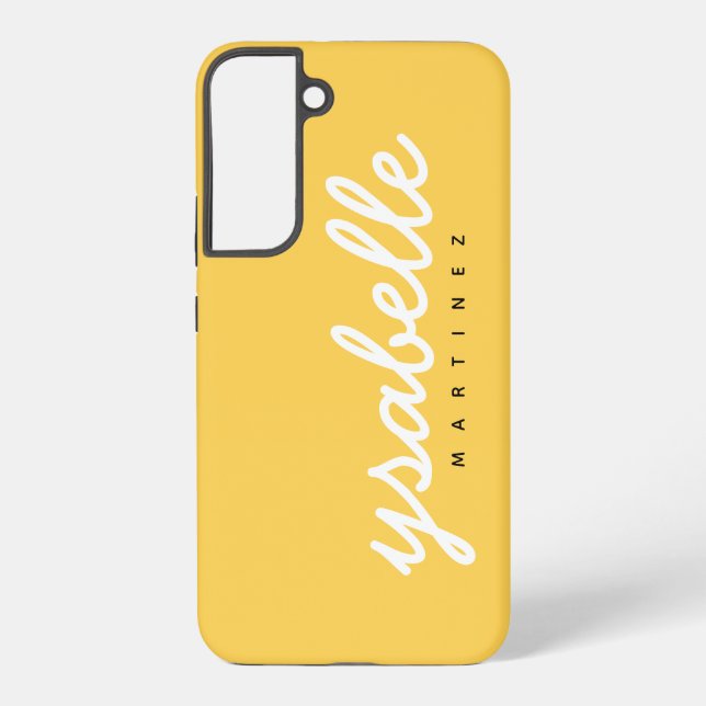 Mustard Yellow Simple Bold Script Name Samsung Galaxy S22+ Case (Back)