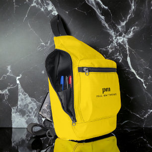 Mustard Yellow Simple Sporty Monogram Name Sling Bag