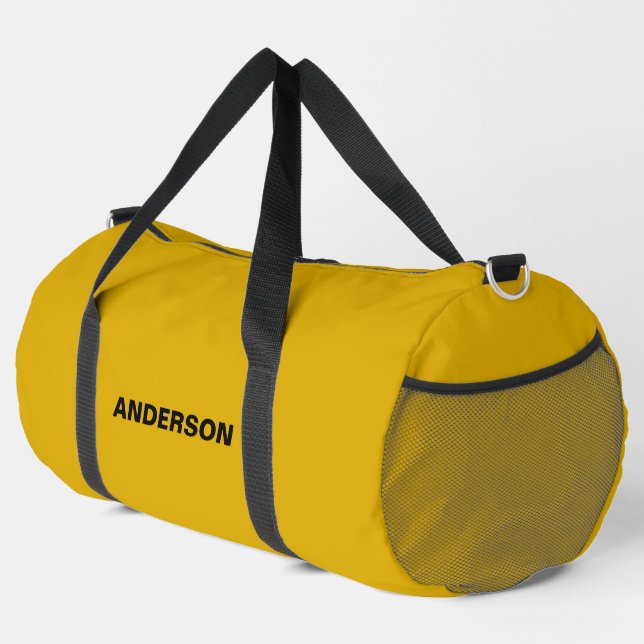 Mustard Yellow Solid Colour Custom name  Duffle Bag (Right Corner)