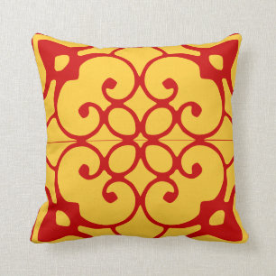 mustard yellow spanish tile on red pillow