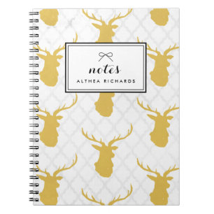 Mustard Yellow Stag Pattern Personalised Notebook