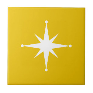 mustard Yellow Starburst Mid Century Modern Retro Ceramic Tile